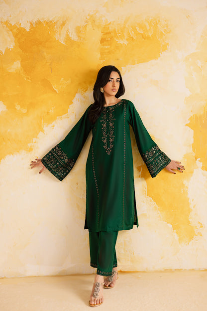 Bottle Green Elegance – Embroidered 2PC Suit