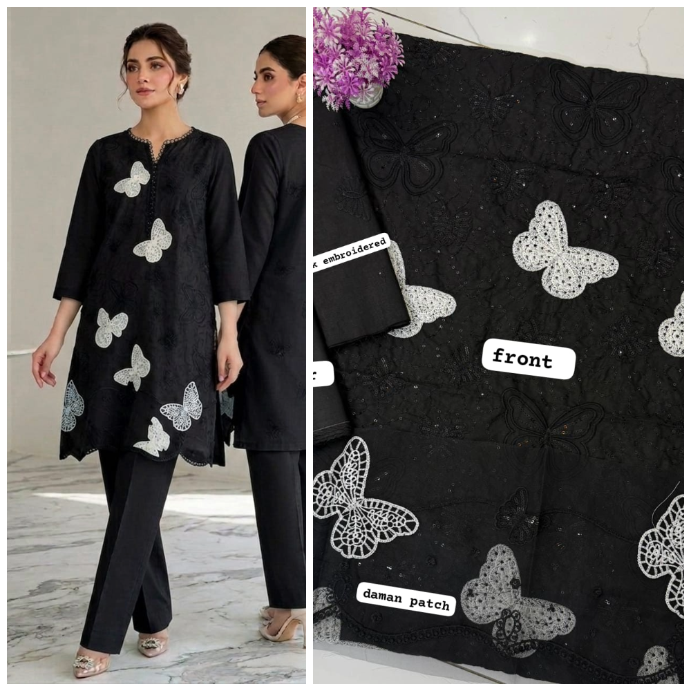 Maria.B Black Butterfly Embroidered Unstitched 2 Piece