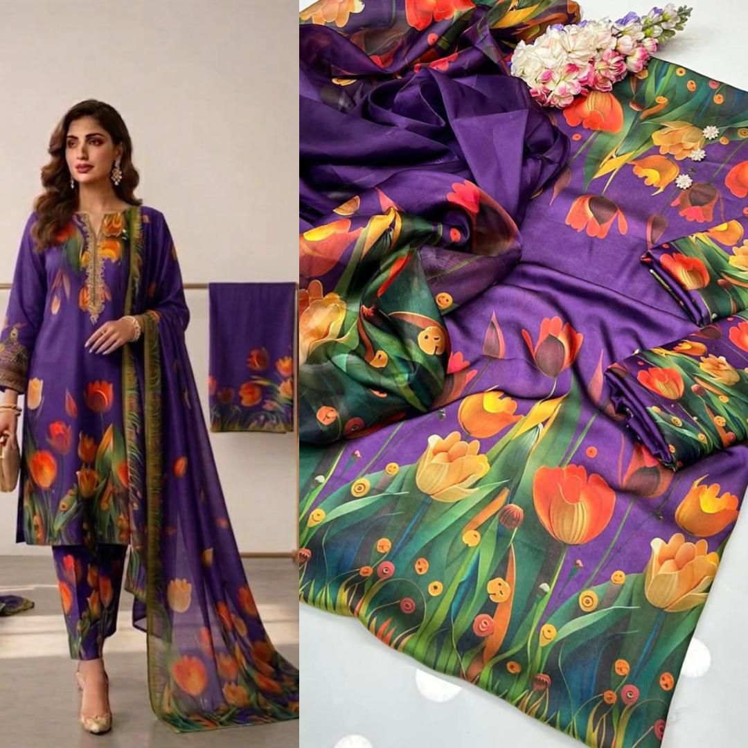 Lulusar Tie and Dye Digital Printed 3 Piece