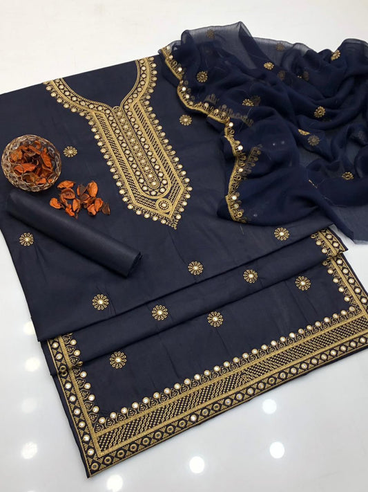 Cotton Embroidered Unstitched 3 Piece