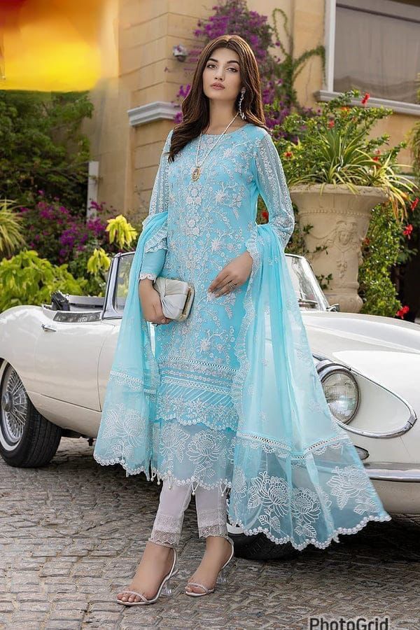 Azure Organza Embroidered Unstitched 3 piece