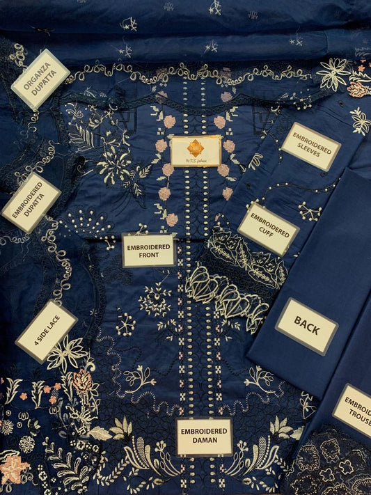 Qalamkar Chickenkari Unstitched 3 Piece