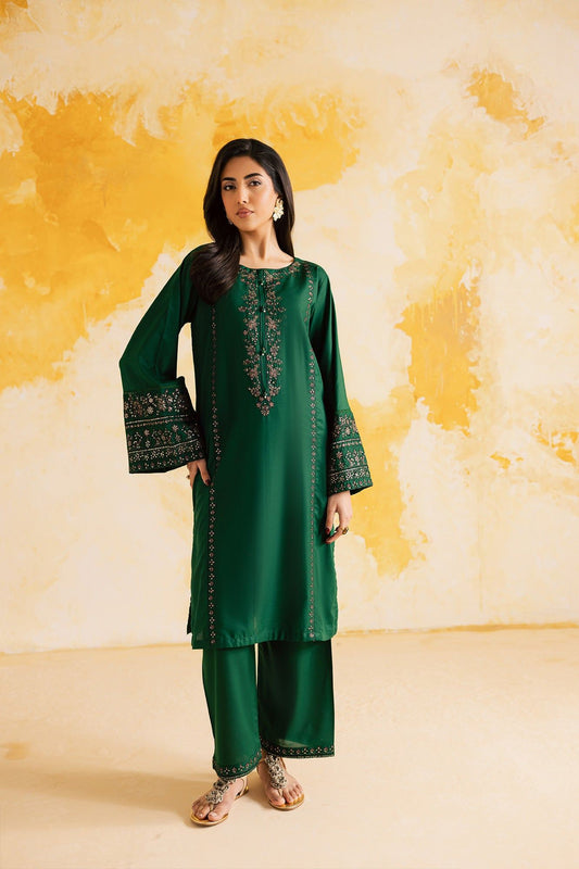 Bottle Green Elegance – Embroidered 2PC Suit