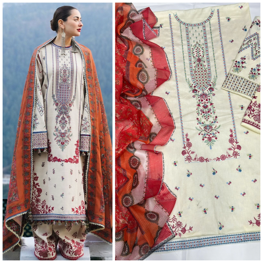 Hussain Rehar 1080 Embroidered Unstitched 3 Piece