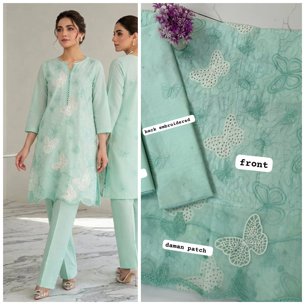 Maria.B Green Butterfly Embroidered Unstitched 2 Piece