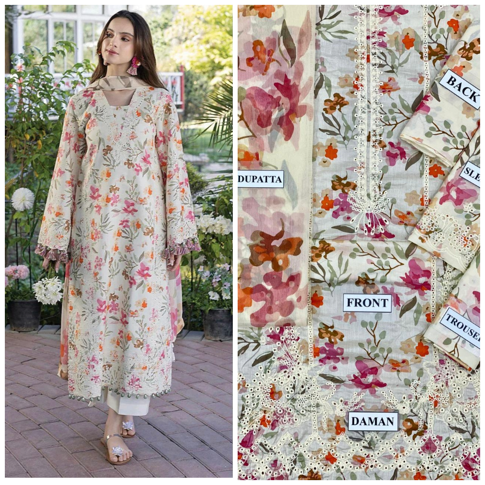 IZEL Lawn Embroidered Unstitched 3 Piece