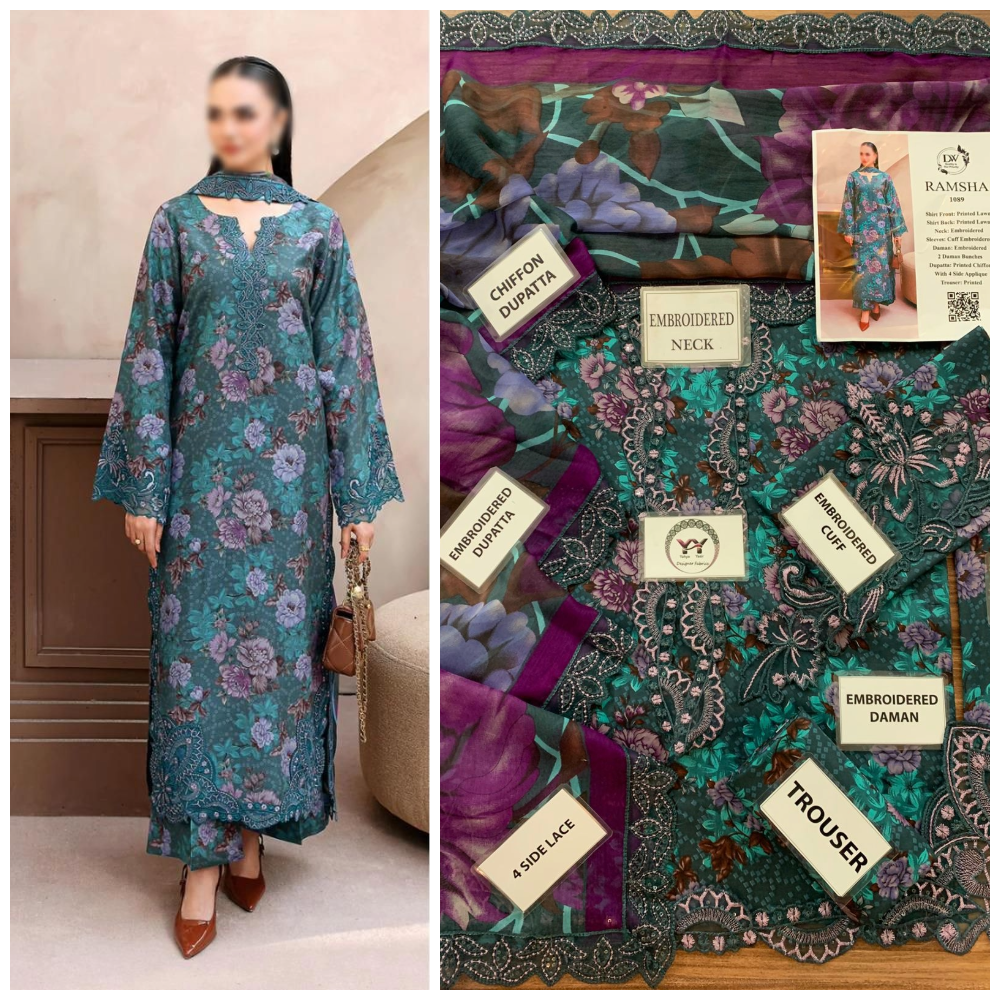 RAMSHA 1089 Embroidered Unstitched 3 Piece