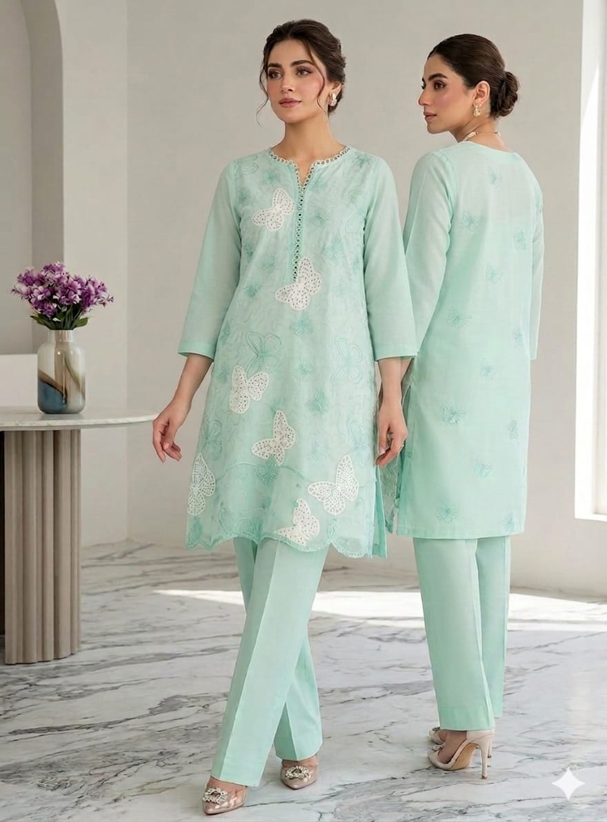Maria.B Green Butterfly Embroidered Unstitched 2 Piece