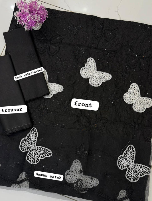 Maria.B Black Butterfly Embroidered Unstitched 2 Piece