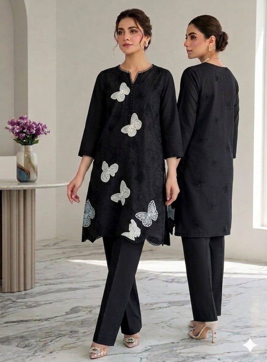 Maria.B Black Butterfly Embroidered Unstitched 2 Piece