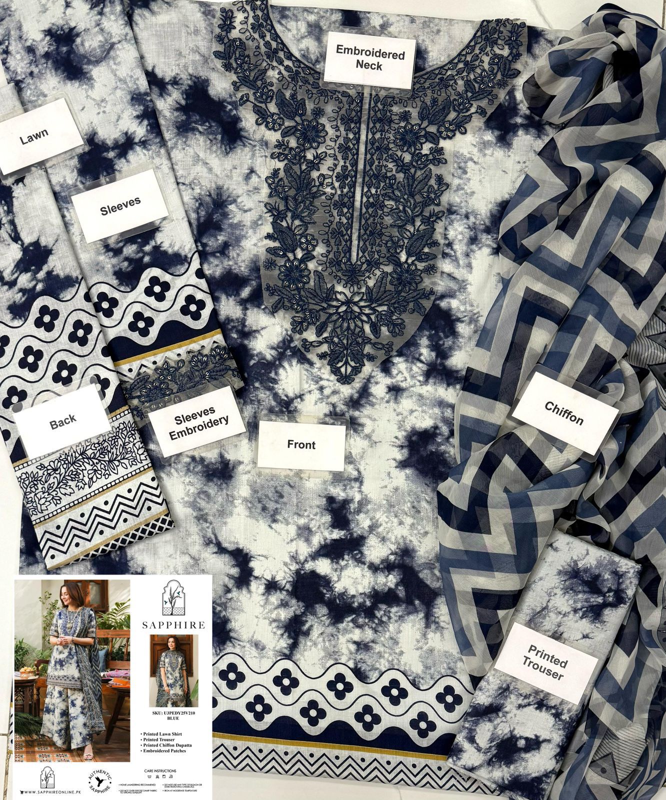 Sapphire Embroidered Unstitched 3 Piece