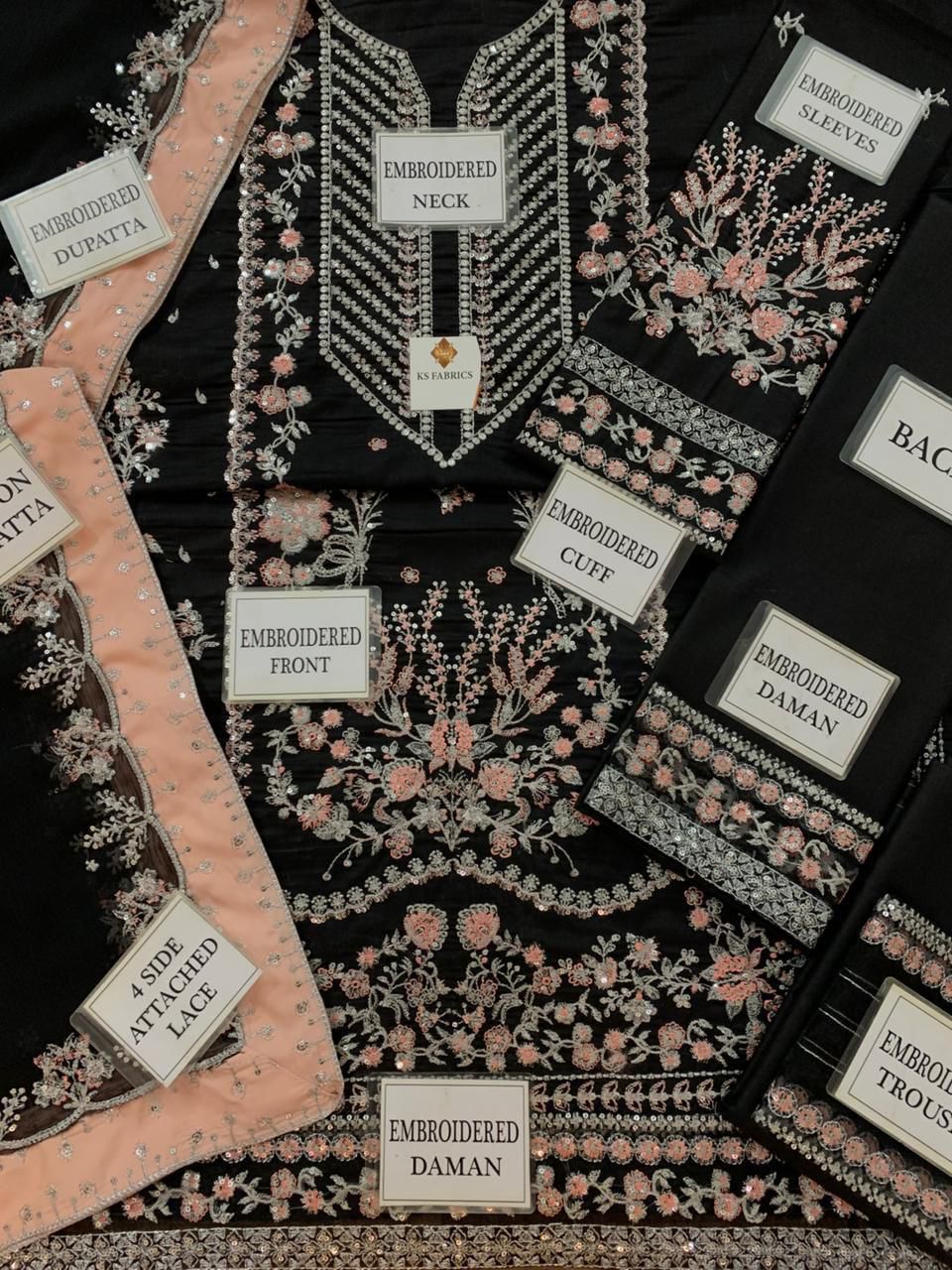 Aneela's Black Embroidered Unstitched 3 Piece