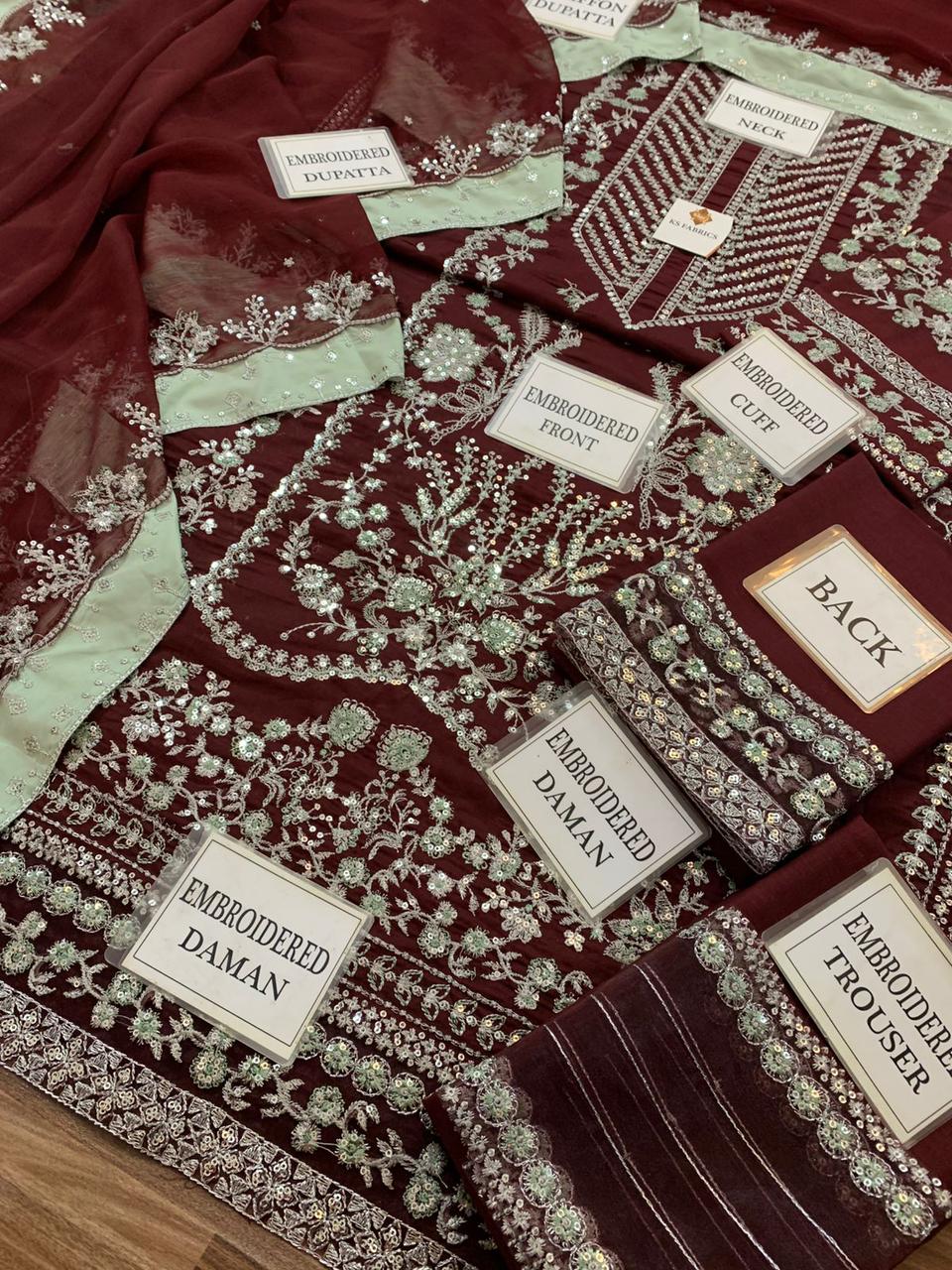 Aneela's Rust Embroidered Unstitched 3 Piece