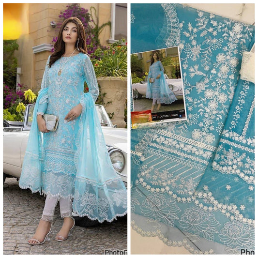 Azure Organza Embroidered Unstitched 3 piece