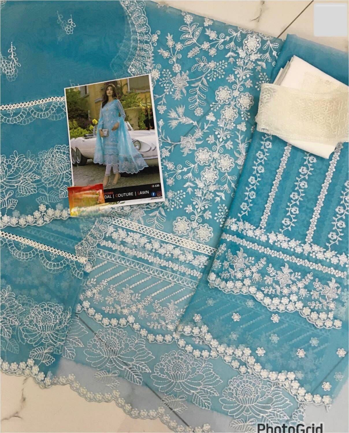 Azure Organza Embroidered Unstitched 3 piece