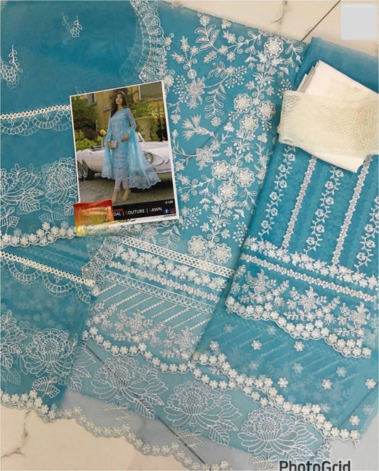 Azure Organza Embroidered Unstitched 3 piece