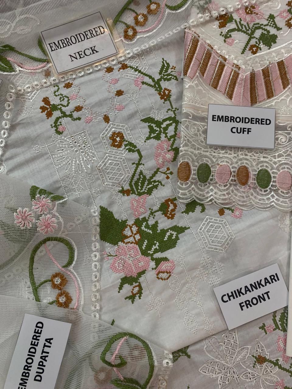 Qalamkar Chickenkari Unstitched 3 Piece