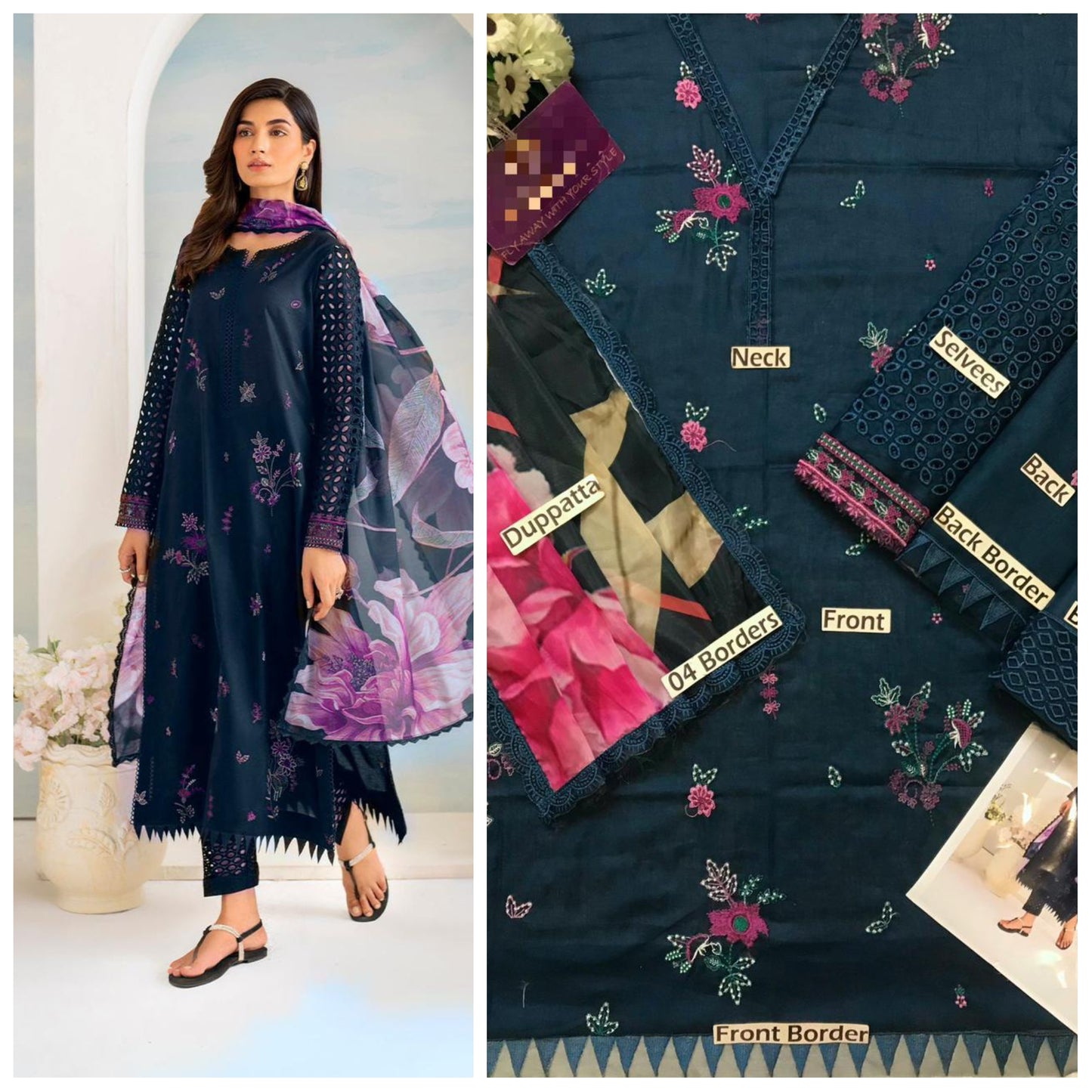 Iznik Blue Embroidered Unstitched 3 piece