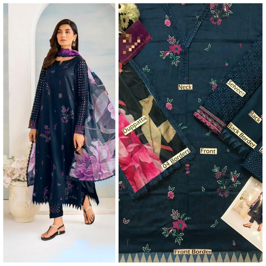 Iznik Blue Embroidered Unstitched 3 piece