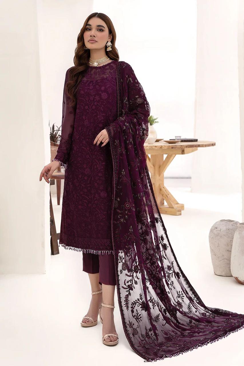 Zaha Chiffon Embroidered Unstitched 3 Piece
