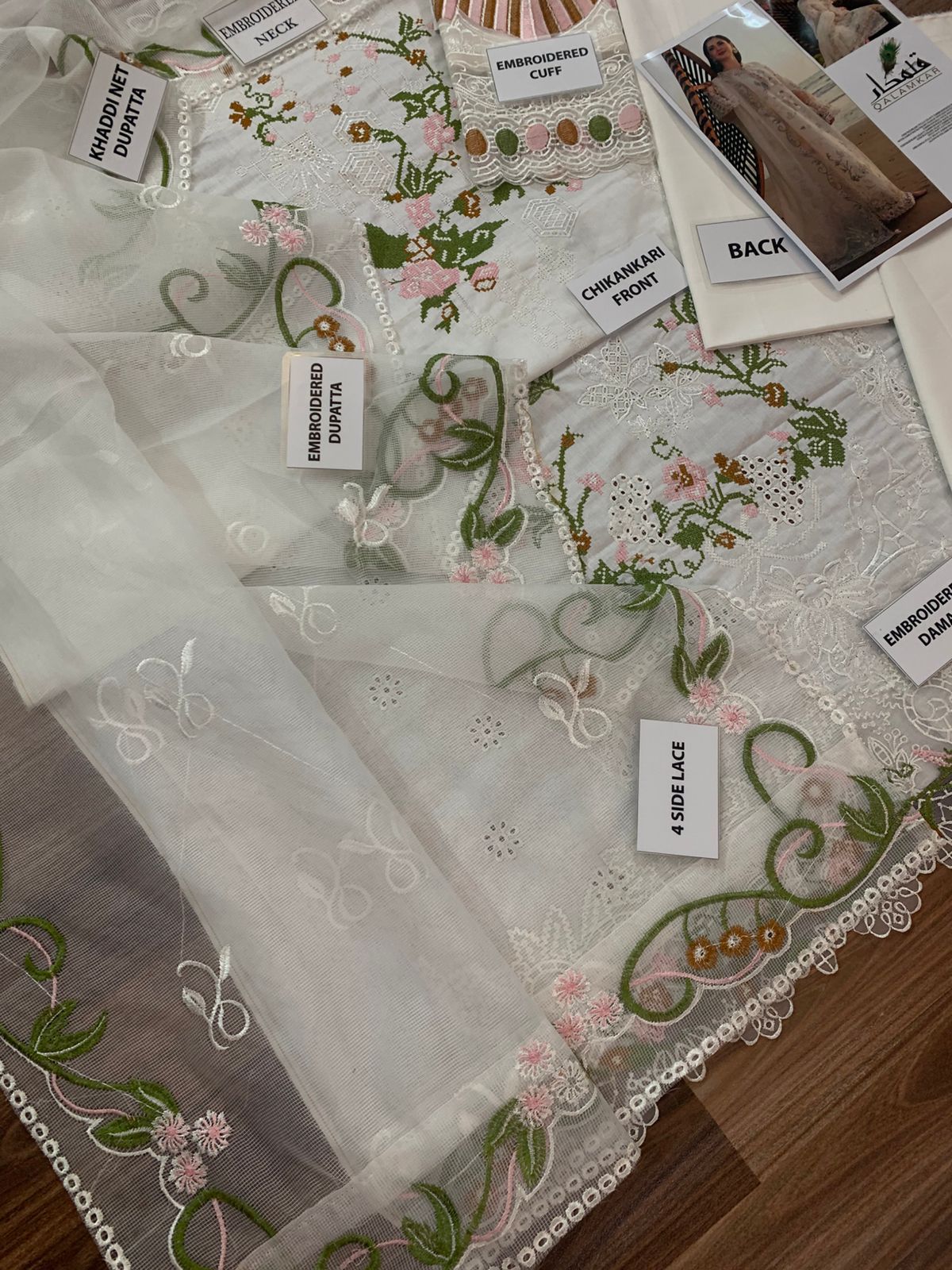 Qalamkar Chickenkari Unstitched 3 Piece