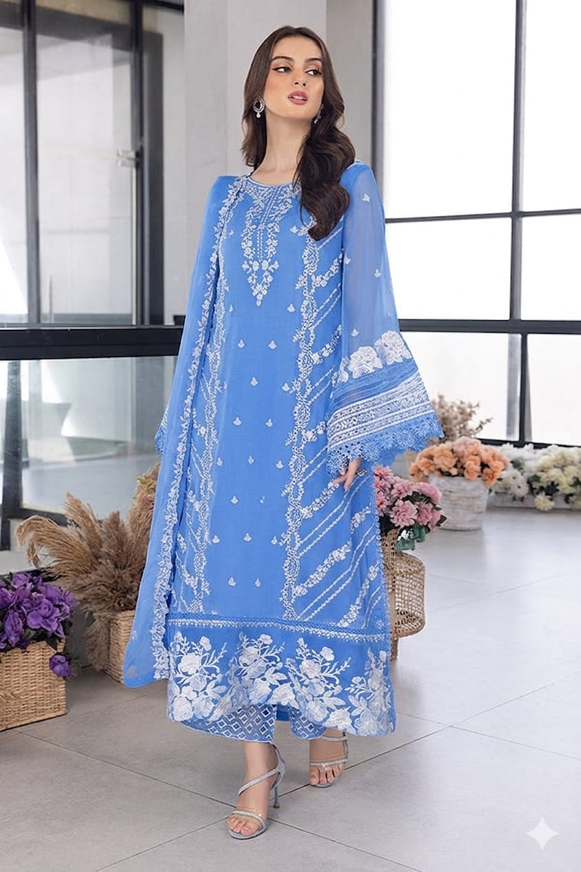 Azure Lawn Embroidered Unstitched 3 piece