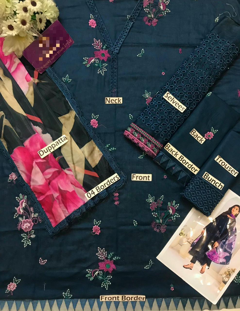 Iznik Blue Embroidered Unstitched 3 piece