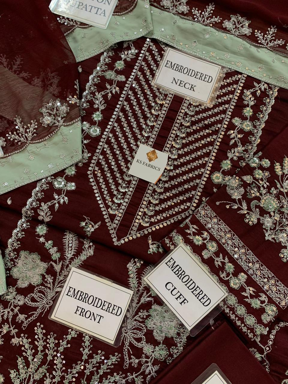 Aneela's Rust Embroidered Unstitched 3 Piece