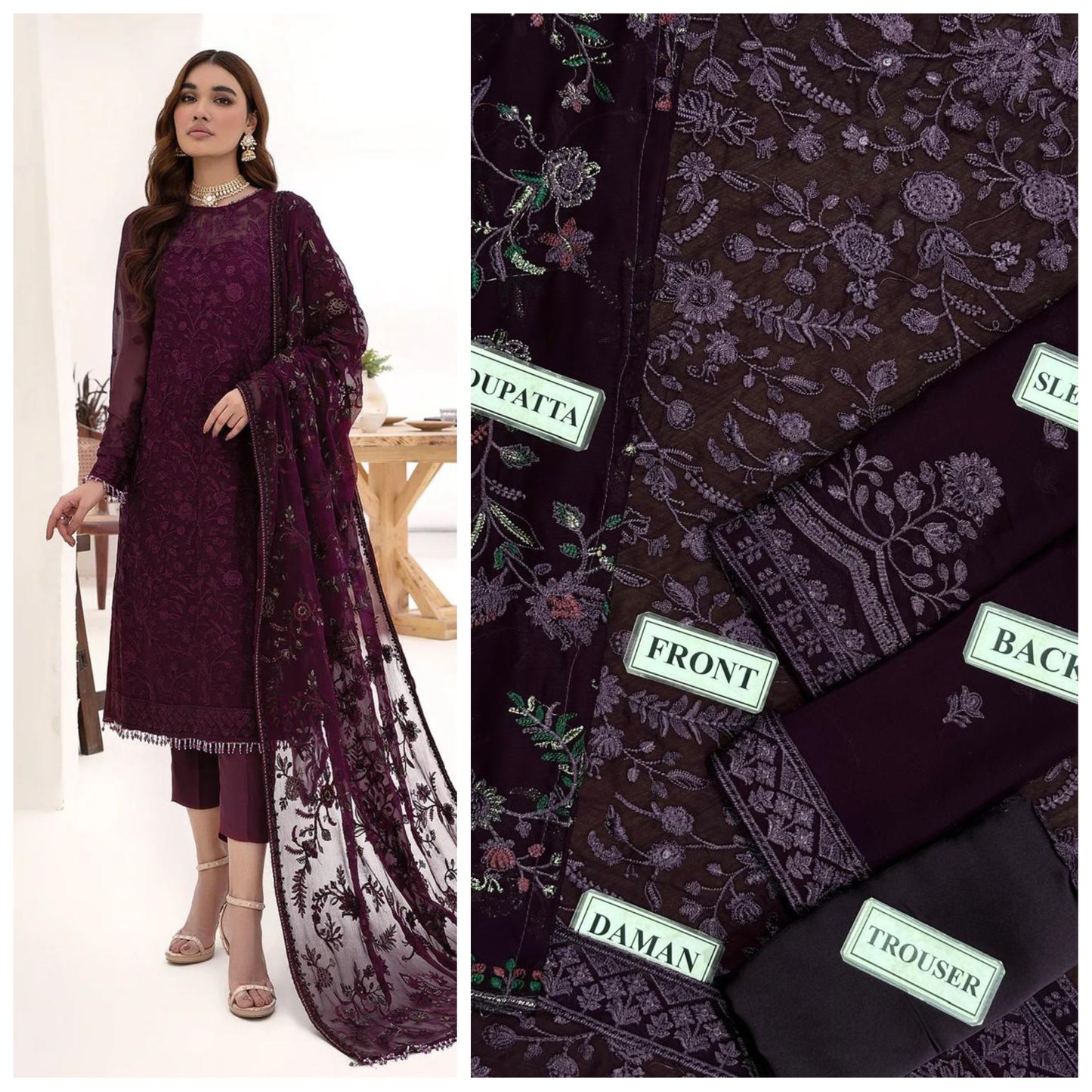 Zaha Chiffon Embroidered Unstitched 3 Piece