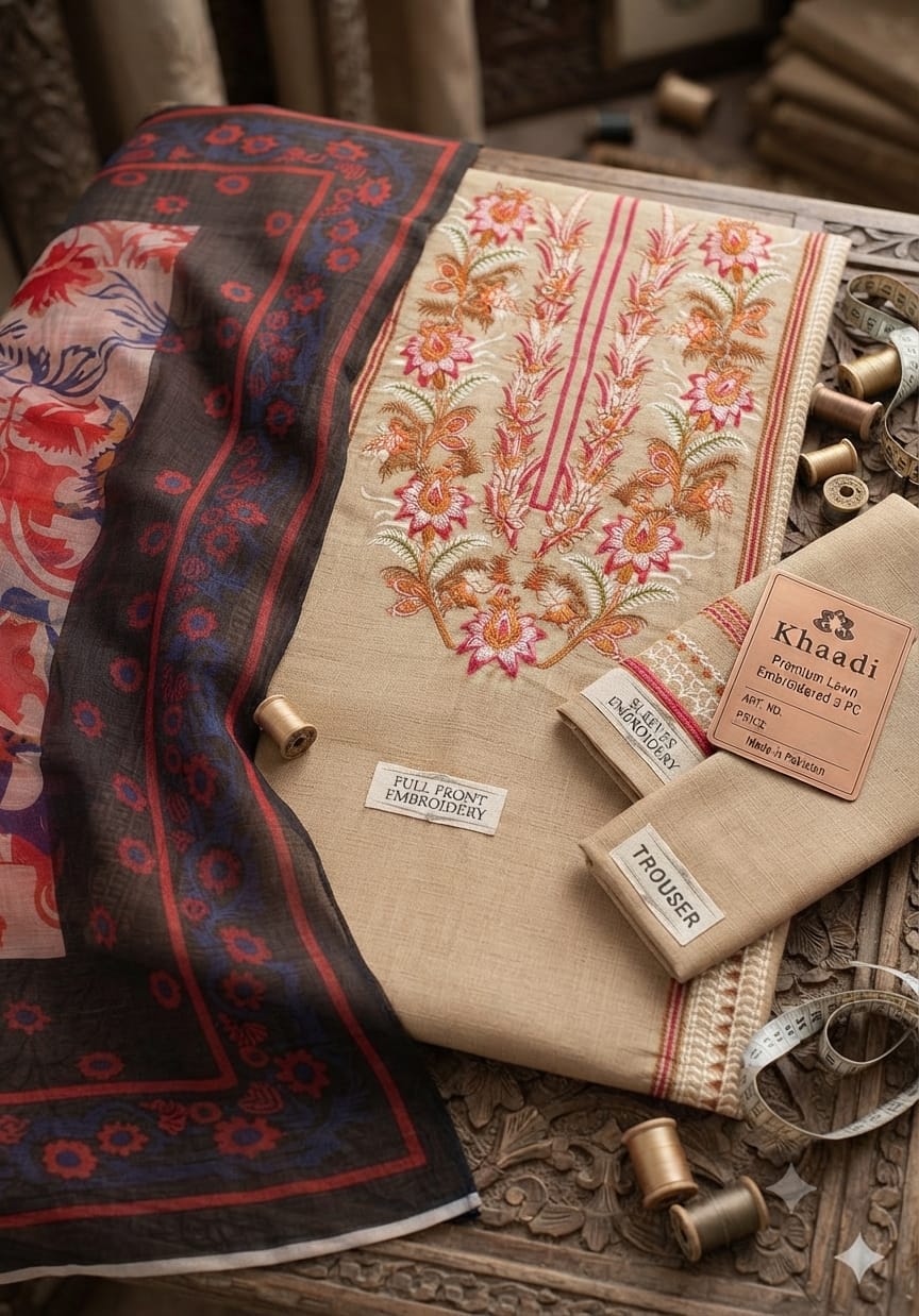 Khaadi Lawn Embroidered Unstitched 3 Piece