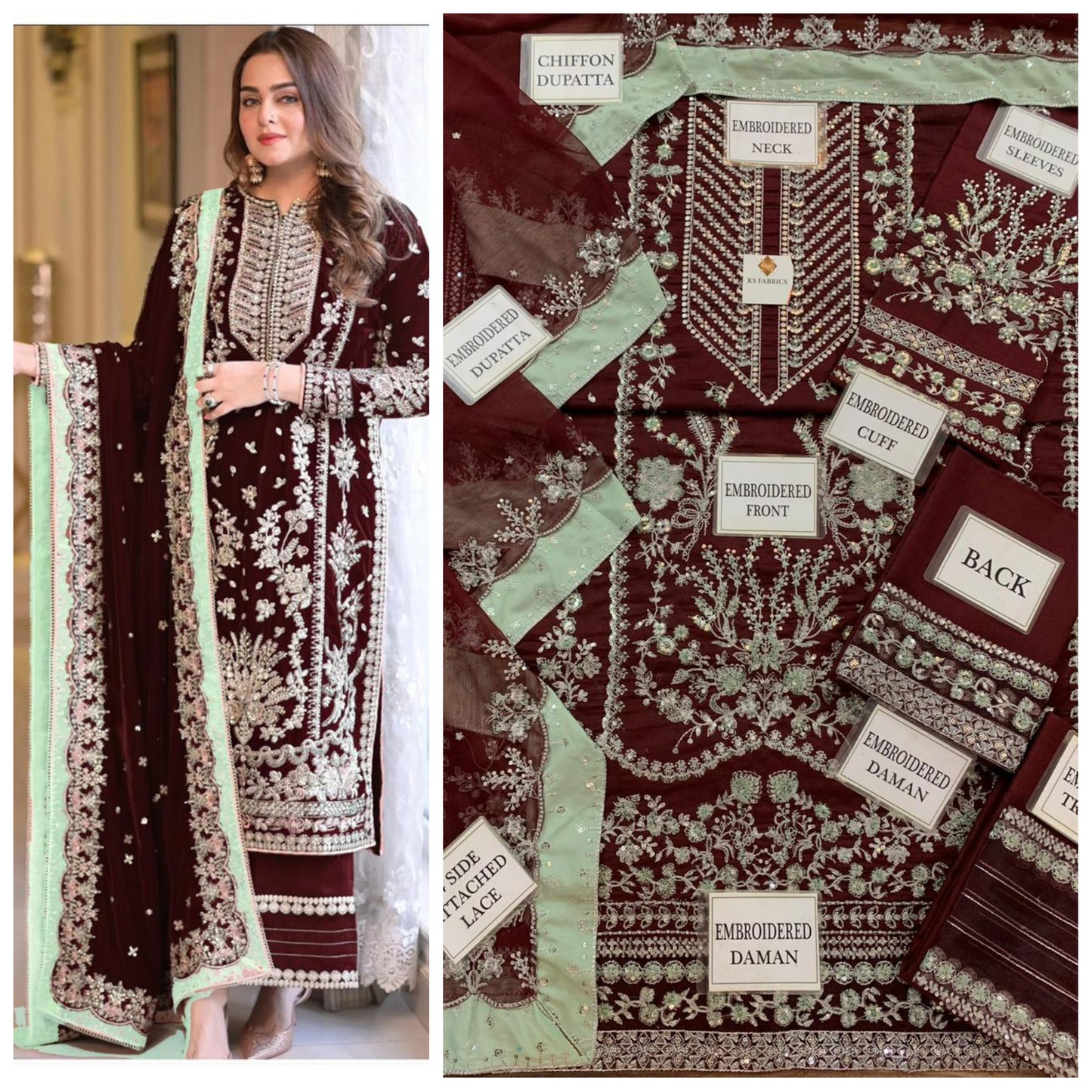 Aneela's Rust Embroidered Unstitched 3 Piece