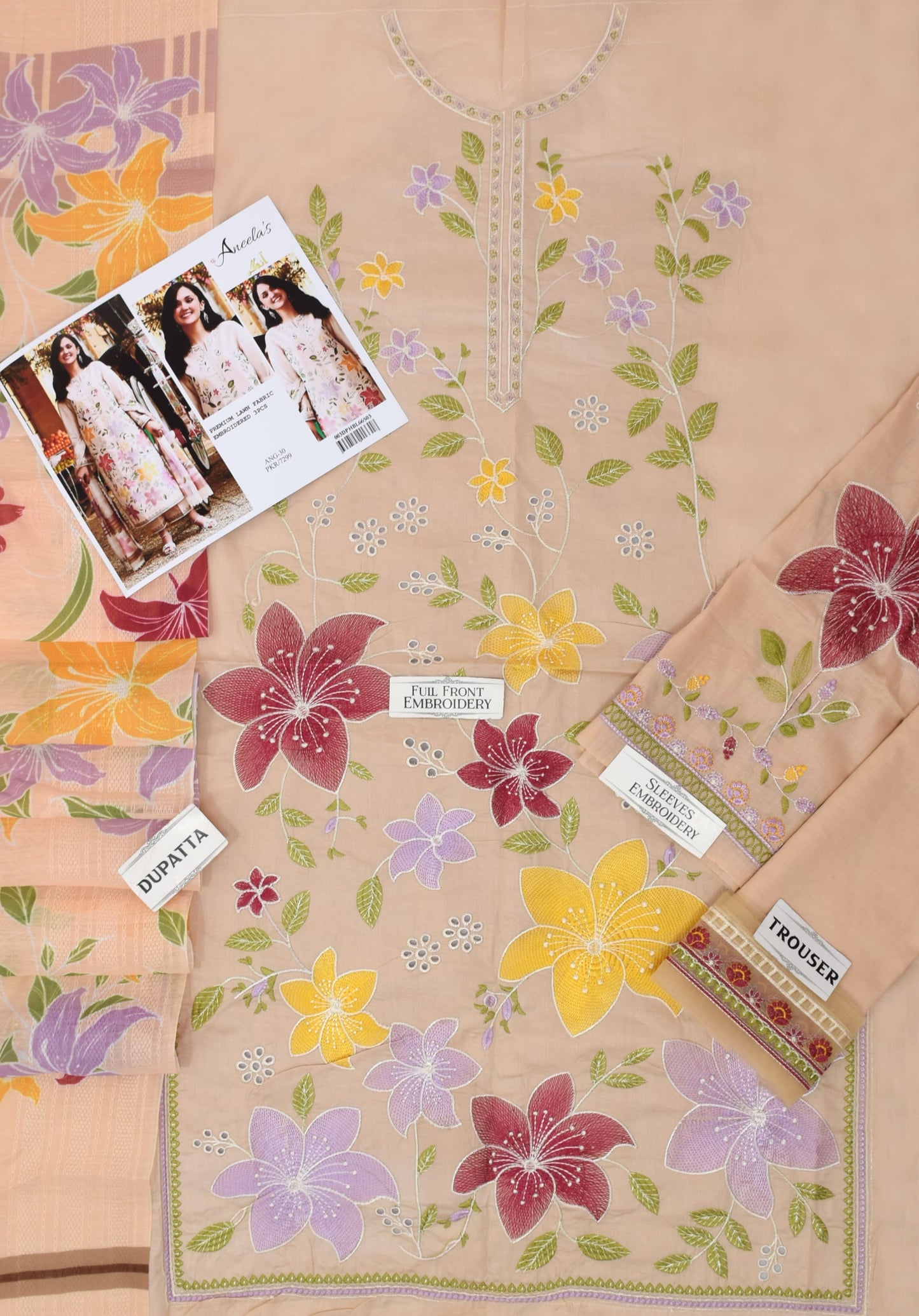 Aneela's Lawn Embroidered Unstitched 3 piece