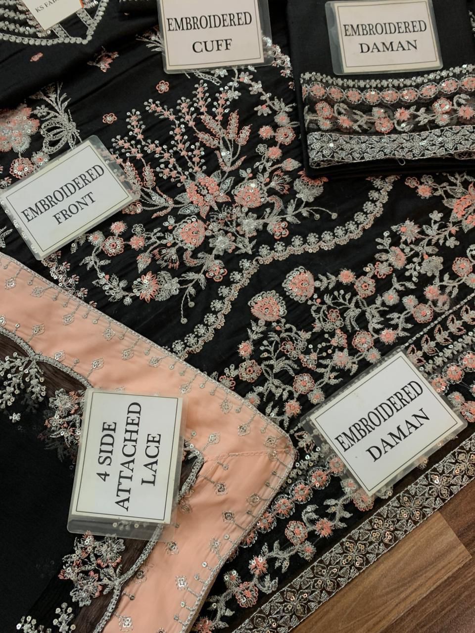 Aneela's Black Embroidered Unstitched 3 Piece