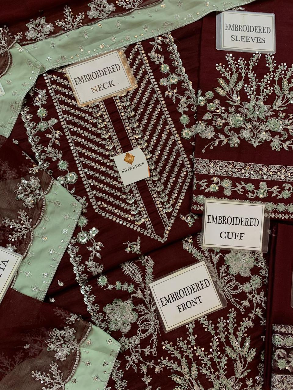 Aneela's Rust Embroidered Unstitched 3 Piece