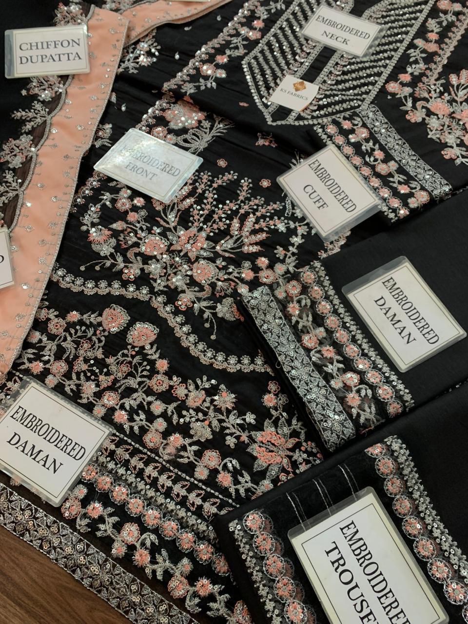 Aneela's Black Embroidered Unstitched 3 Piece