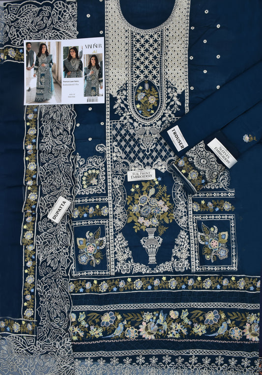 Mahnur Lawn Embroidered Unstitched 3 Piece