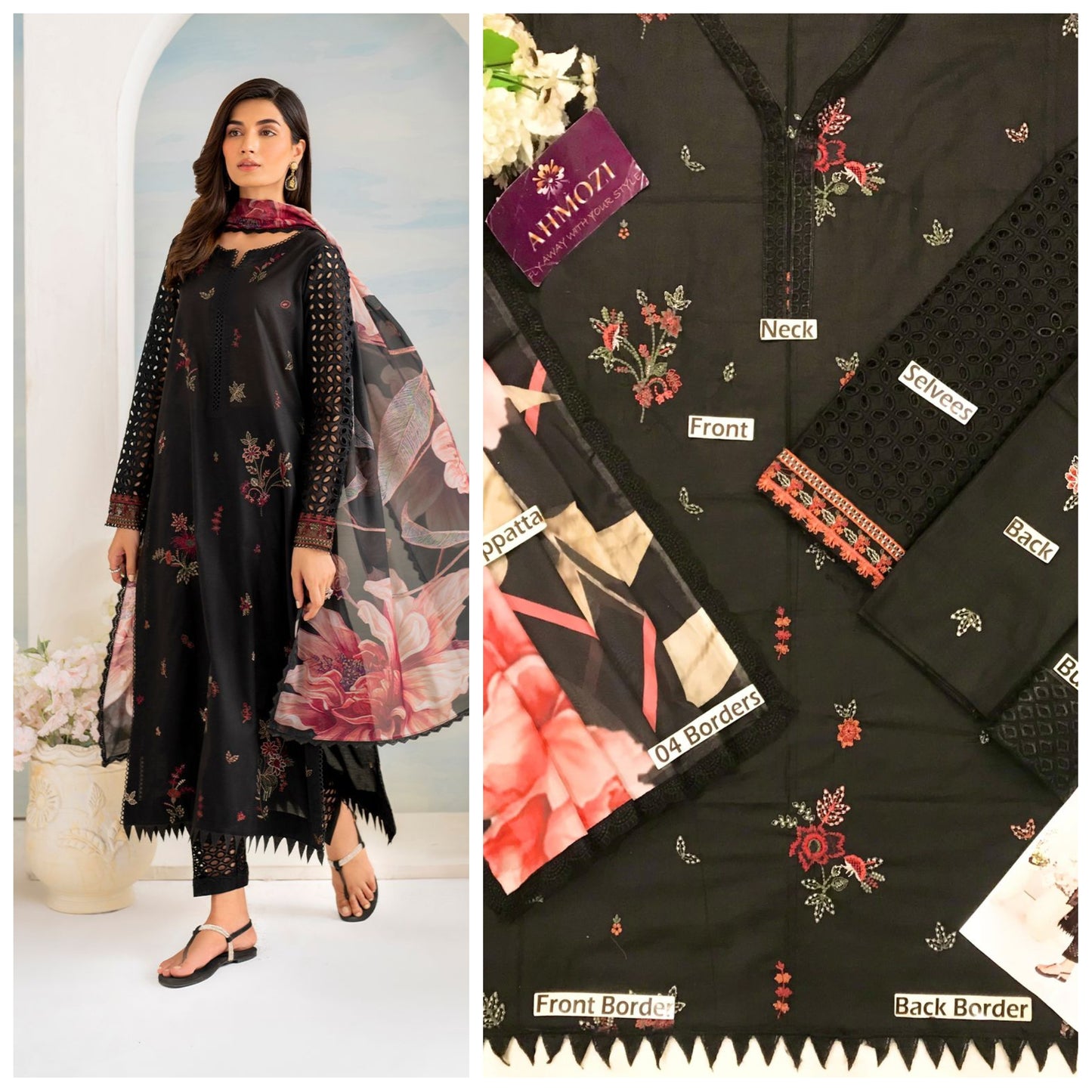 Iznik Black Embroidered Unstitched 3 piece