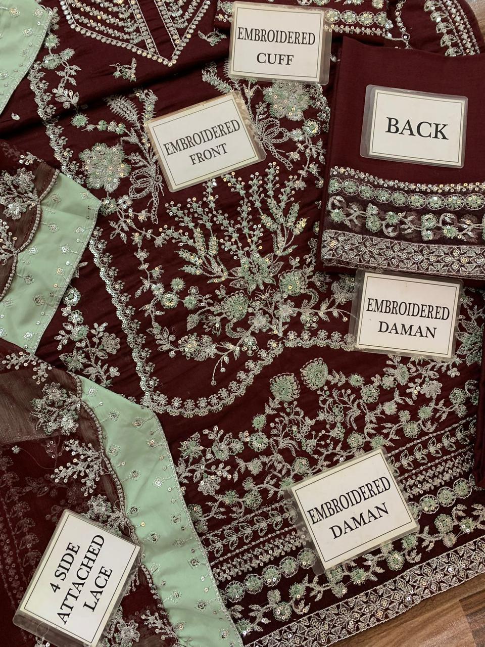 Aneela's Rust Embroidered Unstitched 3 Piece