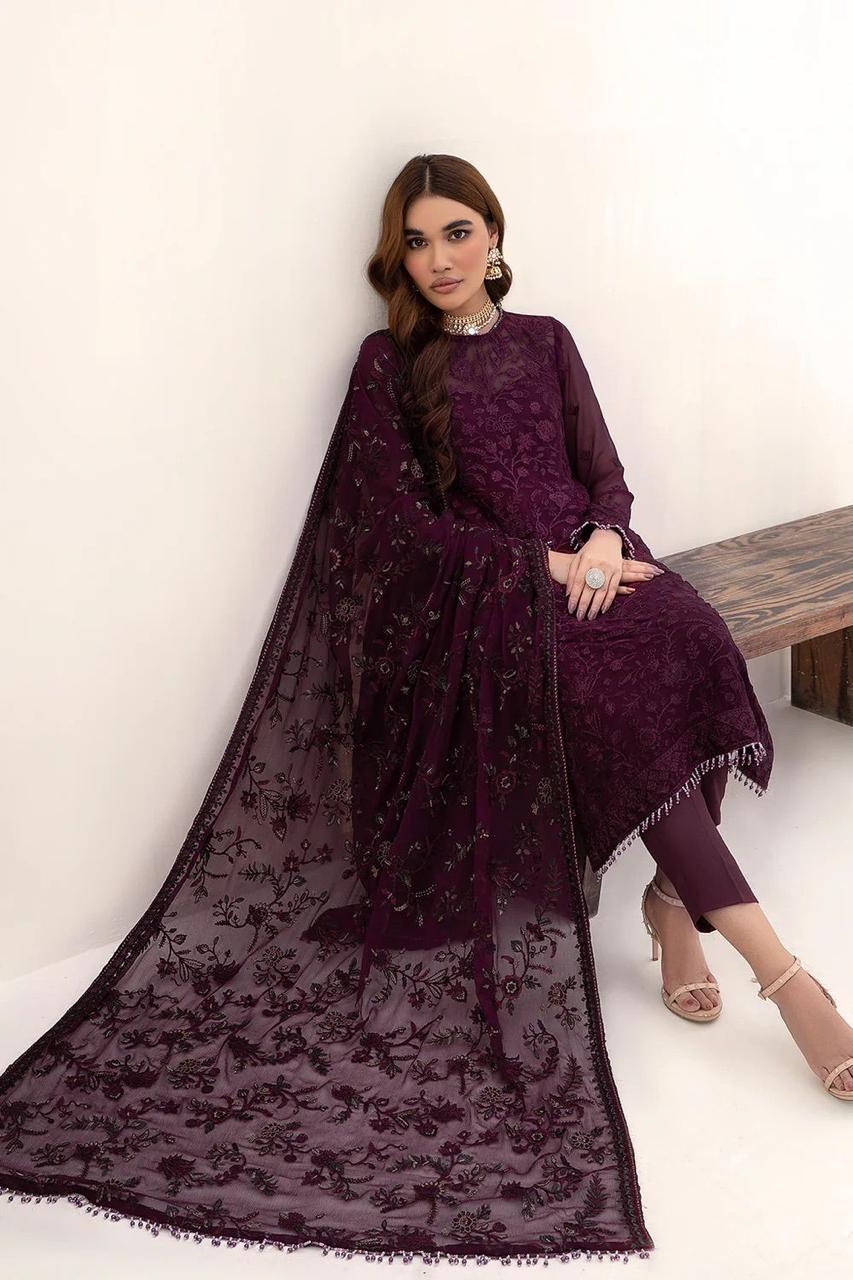 Zaha Chiffon Embroidered Unstitched 3 Piece