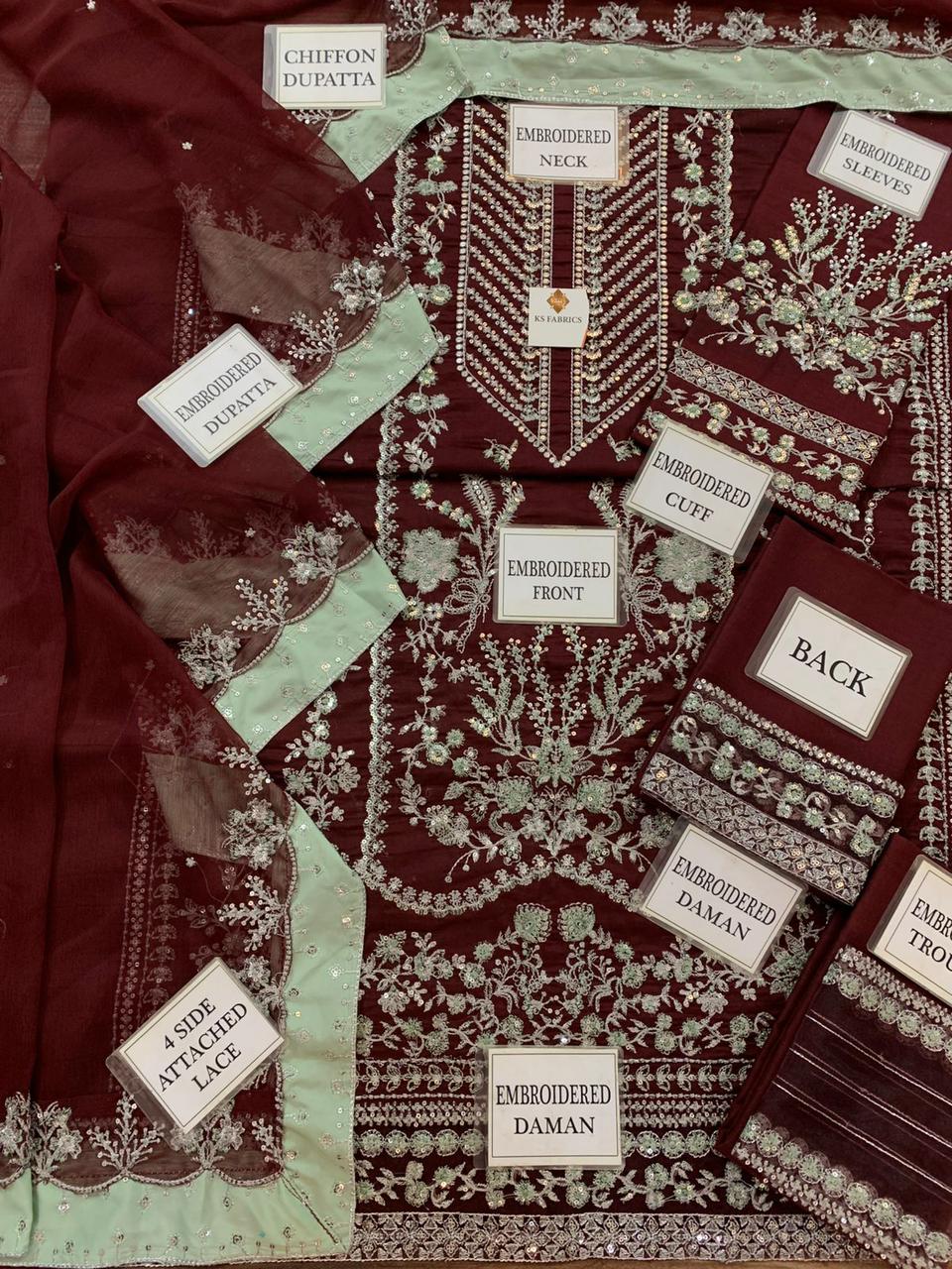 Aneela's Rust Embroidered Unstitched 3 Piece