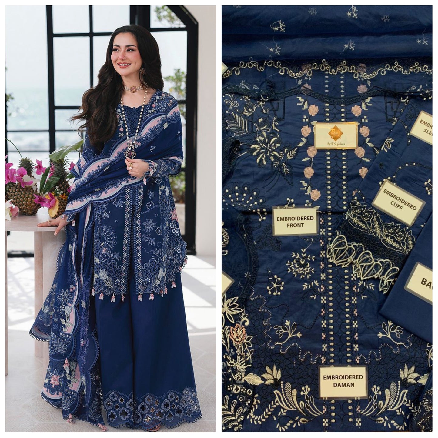 Qalamkar Chickenkari Unstitched 3 Piece