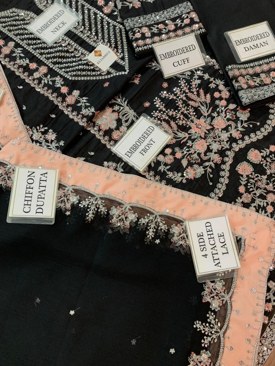 Aneela's Black Embroidered Unstitched 3 Piece