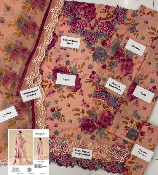 Baroque PR-1179/1180 Embroidered Unstitched 3 Piece